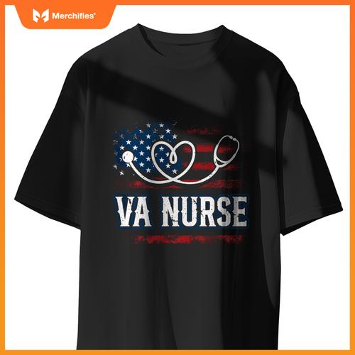 Womens American Flag VA Nurse Patriotic 4th of July Vintage T-Shirt