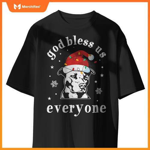 Womens God Bless Us Everyone Dog V-Neck T-Shirt