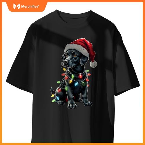 Womens Labrador Retriever Santa Hat Christmas Lights Cool Dog Lover V-Neck T-Shirt