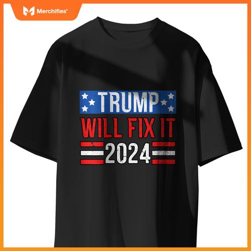 Womens Trump Will Fix It 2024 Patriotic Political Support V-Neck T-Shirt