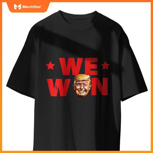Womens We Won Trump 2024 Patriotic Victory Smiling Trump V-Neck T-Shirt