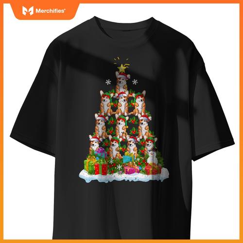 Xmas Decoration Santa Corgi Dog Christmas Tree T-Shirt