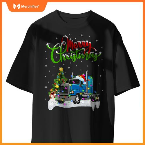 Xmas Tree Lighting Santa Hat Truck Christmas T-Shirt