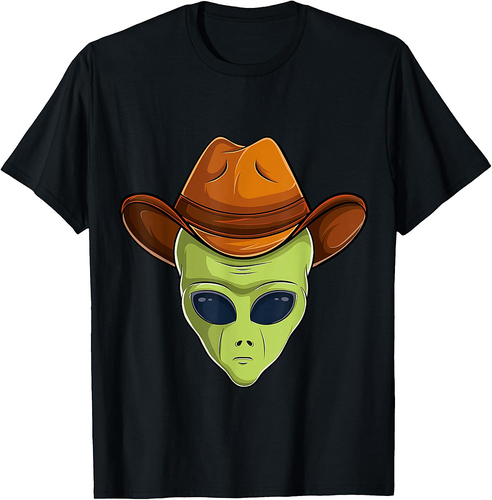 alien face cowboy hat costume Halloween kids UFO cosplay men T-Shirt