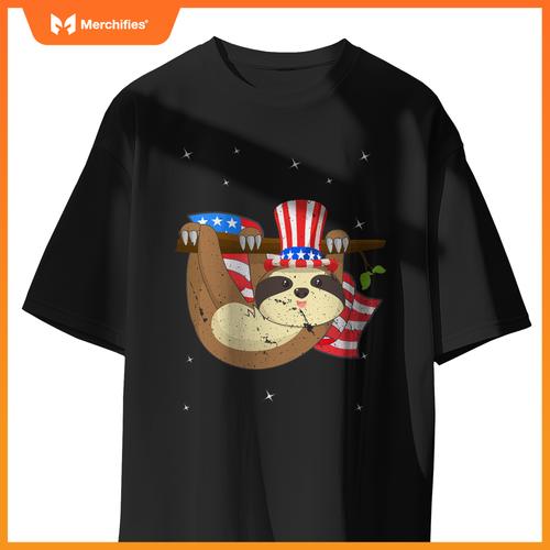America 4th of july independence day patriotic cute sloth T-Shirt