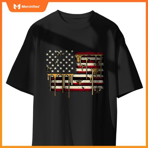 american flag & honeybee patriotic beekeeper beekeeping bees T-Shirt