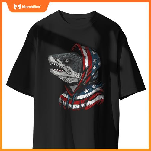 american flag fish salmon fisherman usa patriotic 4th of T-Shirt
