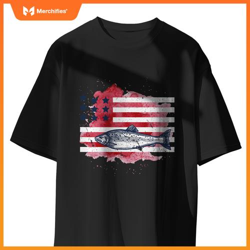 american flag fishing salmon  men patriotic fisherman T-Shirt