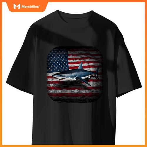 american mako shark distressed patriotic ocean awareness T-Shirt