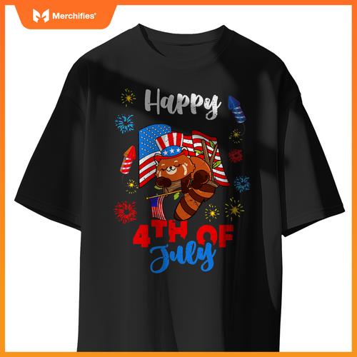 american usa patriotic 4th of july red panda T-Shirt