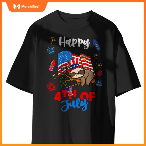 american usa patriotic 4th of july sloth T-Shirt