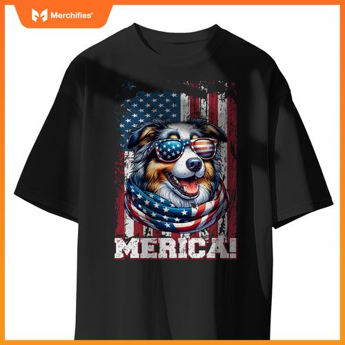 australian shepherd dog lover us flag 4th of july patriotic T-Shirt