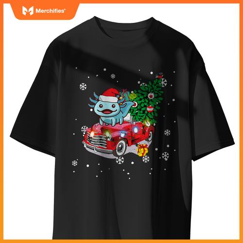Axolotl Red Truck Christmas Tre Kids Youth Pajamas Pjs T-Shirt