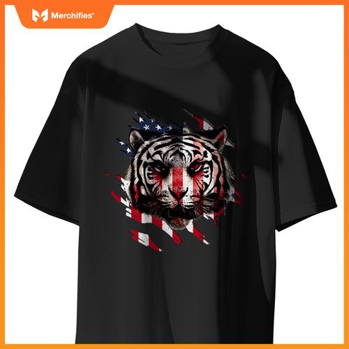 badass american flag tiger patriotic usa T-Shirt