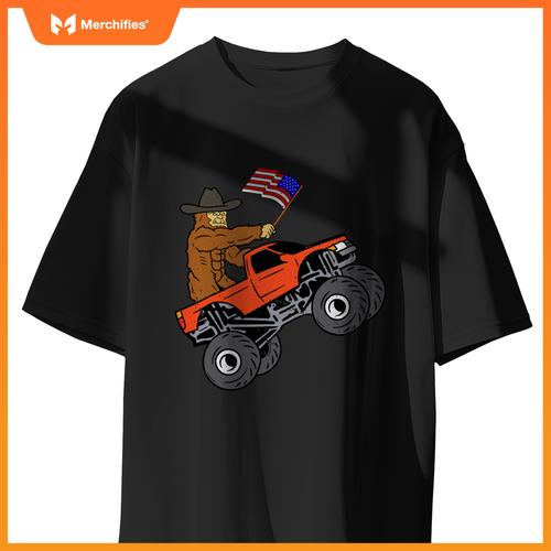Bigfoot Usa Flag Boys Girls Kids Toddler Monster Truck T-Shirt