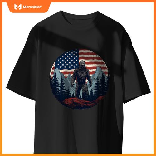 bigfoots patriotic pride guardian with us flag sasquatch T-Shirt