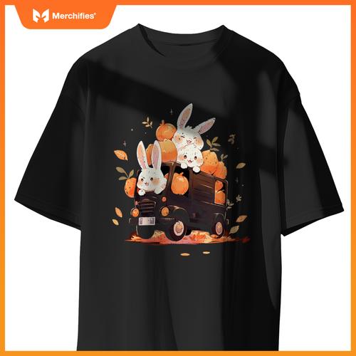 Bunnies Bunny Rabbit Pumpkin Truck Autumn Fall Thanksgiving T-Shirt