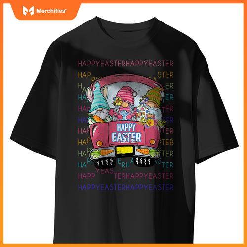 Bunny Gnome Riding Car Hunt Eggs Rabbit Happy Easter T-Shirt