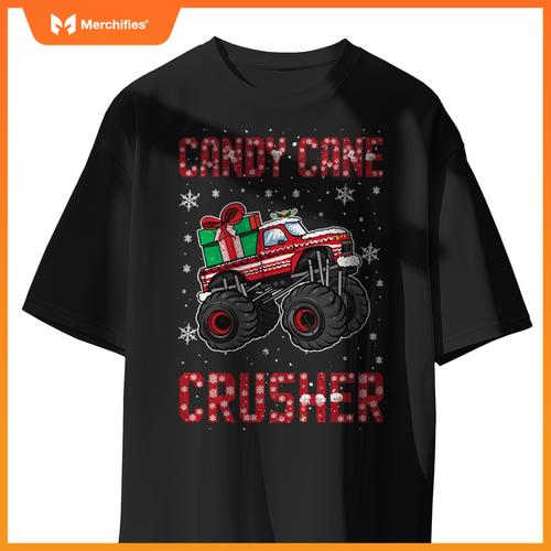 Candy Cane Crusher Xmas Monster Truck Toddler Boy Christmas T-Shirt