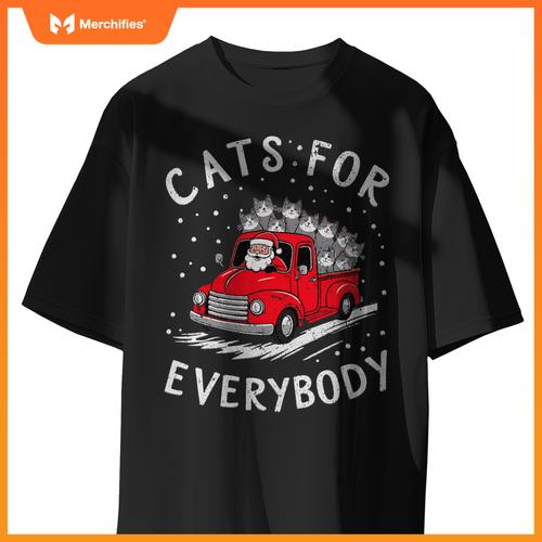 Cats Everybody Christmas Santas Red Truck Of Cats T-Shirt