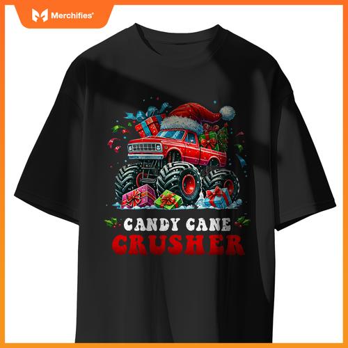 Christmas Candy Cane Crusher Xmas Monster Truck Toddler Boy T-Shirt