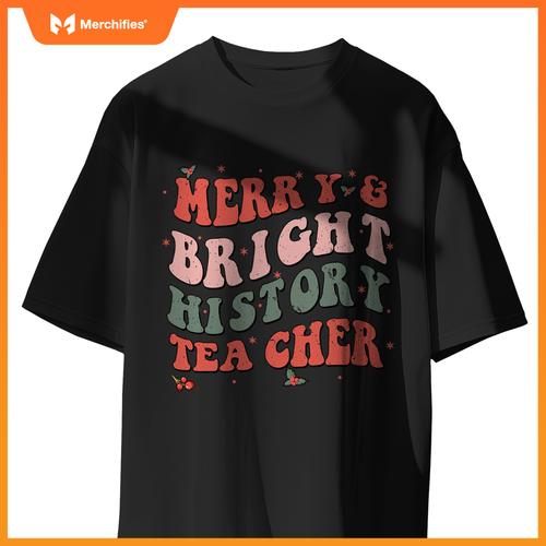 Christmas groovy merry and bright history teacher
