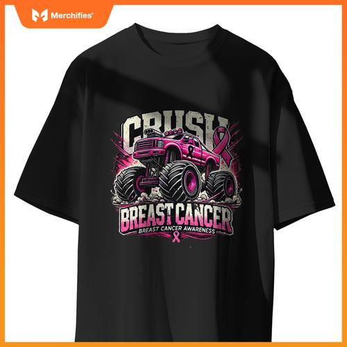 Crush Breast Cancer Awareness Monster Truck Toddler Boy Kids T-Shirt