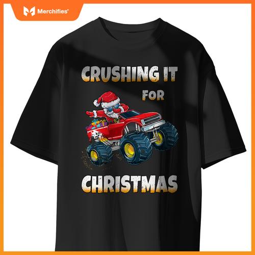 Crushing Christmas Dab Santa Monster Truck Boys Christmas T-Shirt