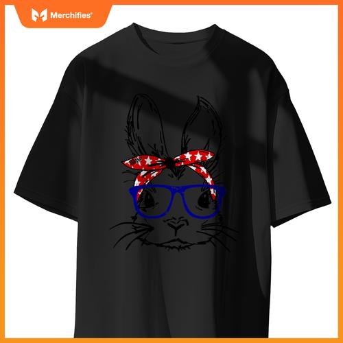 cute bunny face bandana glasses patriotic red white & blue T-Shirt