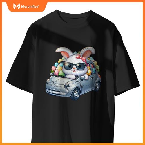 Cute Easter Bunny Rabbit With Sunglasses Riding Car T-Shirt