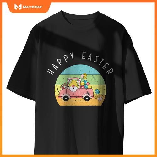 Cute Easter Gnome Bunny Rabbit Driving Egg Truck Baby Chick T-Shirt