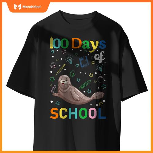 Cute sea lion lovers teacher student 100th day of school