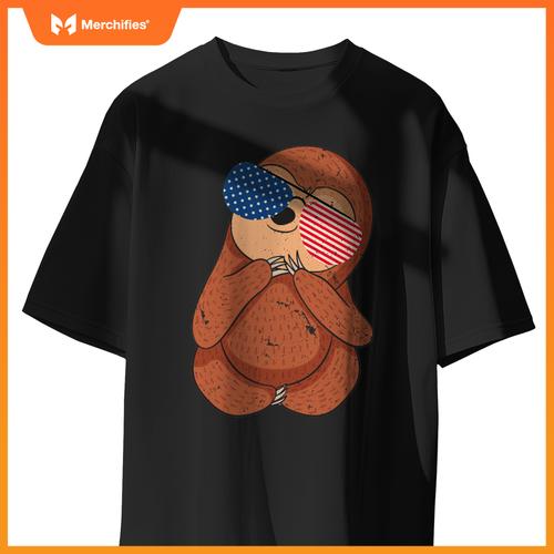 cute sloth american flag stuff usa patriotic sunglasses july T-Shirt