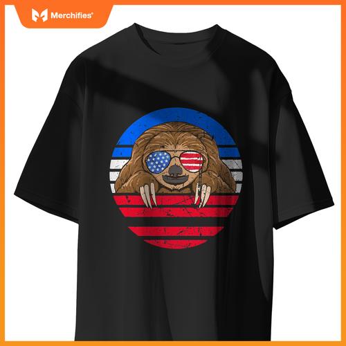 cute sloth lover patriotic american flag T-Shirt