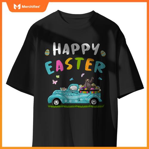 Cute Sloth With Bunny Ears Egg Hunting Truck Easter T-Shirt