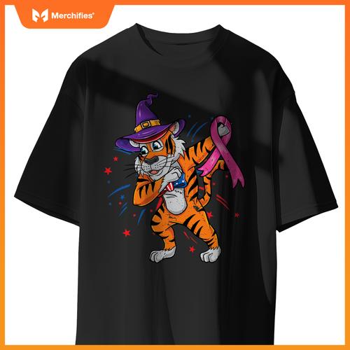 dabbing patriotic tiger breast cancer halloween T-Shirt