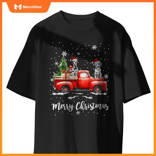 Dalmatian Red Truck Christmas Santa Hat Xmas Dog Lover T-Shirt