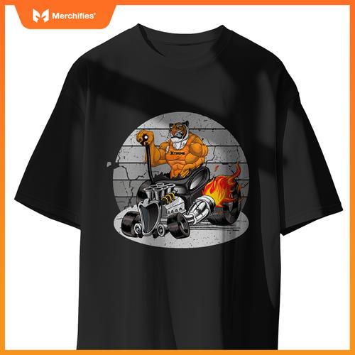 Digirods Xrod Tough Tiger Flaming Hot Rod Cartoon Car T-Shirt