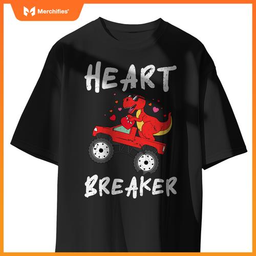 Dinosaur Kids Monster Truck Break Hearts Happy Valentines T-Shirt