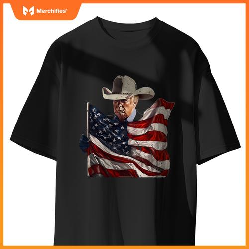 Donald trump cowboy hat american flag 2024 patriotic maga T-Shirt
