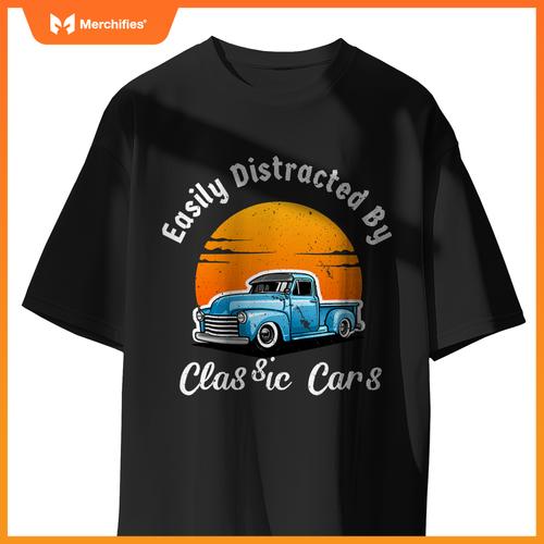 Easily Distracted By  Cars  Old  Car Guy T-Shirt