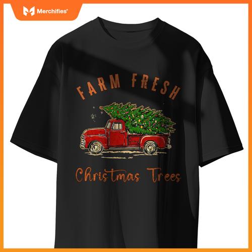 Farm Fresh Christmas Trees Family Xmas Farm Truck Farmer T-Shirt