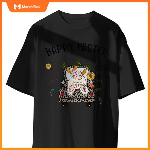Happy Easter Bunny Rabbit In Leopard Print Truck Women T-Shirt