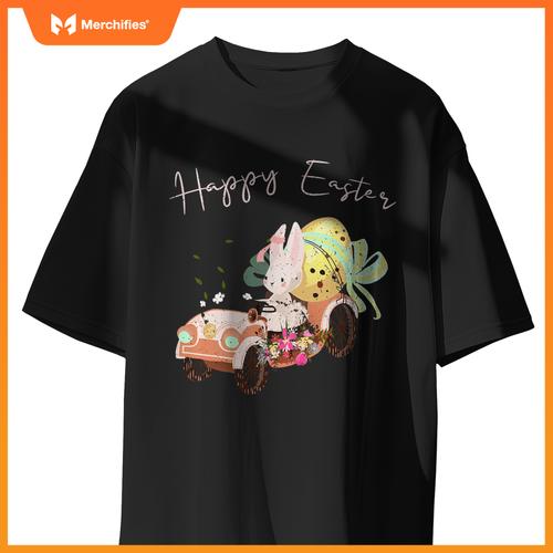 Happy Easter Cute Bunny Car Easter Eggs Bow Rabbit Bunny T-Shirt
