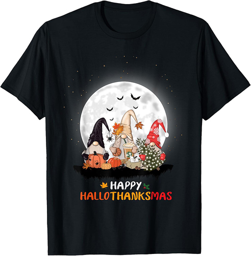 happy hallothanksmas Halloween Thanksgiving Christmas T-Shirt