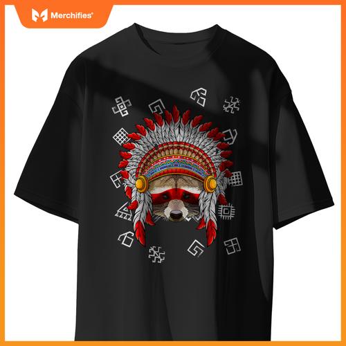 Indigenous Raccoon Native American Indian Head T-Shirt