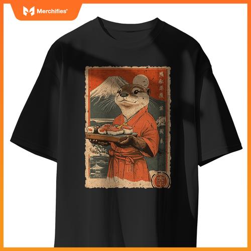 Japanese Food Art Cute Sea Otter Sushi Chef T-Shirt