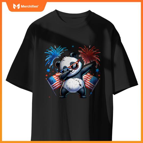 July 4th dabbing panda fireworks usa flag patriotic boy girl T-Shirt