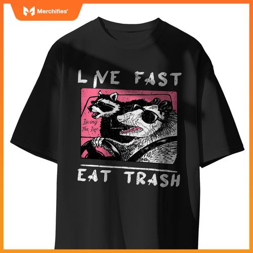 Live Fast Eat Trash  Raccoon And Opossum Ride Car T-Shirt