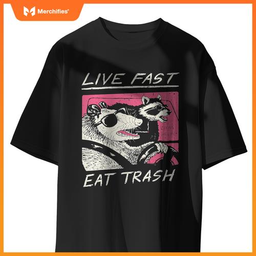 Live Fast Eat Trash And Get Hit By A Car Sunset Raccoon T-Shirt